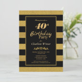 Invitation 40e anniversaire Black Gold Striped Party (Debout devant)
