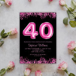 Invitation 40e anniversaire Black Pink Balloons Parties scint<br><div class="desc">🎉 🥳 Donnez le ton pour une fête moderne, élégante et glamour de 40e anniversaire avec cette magnifique invitation! 💖 ✨ Le design est un mélange captivant de rose et de noir, dégageant un air de sophistication et d'élégance. Le numéro 40 prend le devant de la scène, joliment écrit dans...</div>