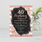 Invitation 40e anniversaire Black Rose Gold et White Stripes (Debout devant)
