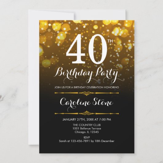 Invitation 40e anniversaire - Black White Gold (Devant)