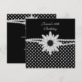 Invitation 40e anniversaire Black White Pearl Flower Spot (Devant / Derrière)