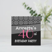 Invitation 40e anniversaire Black White Pink Ornate Diamonds  (Debout devant)