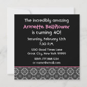 Invitation 40e anniversaire Black White Pink Ornate Diamonds  (Dos)