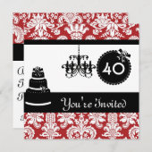 Invitation 40e anniversaire Black & White & RED Damask IVI (Devant / Derrière)