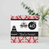 Invitation 40e anniversaire Black & White & RED Damask IVI (Debout devant)