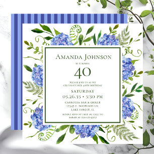 Invitation 40e anniversaire Blue Hydrangeas