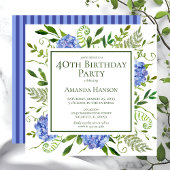 Invitation 40e anniversaire Blue Hydrangeas