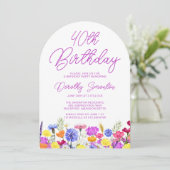 Invitation 40e Anniversaire Boho Purple Fleur sauvage Arch (Debout devant)