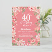 Invitation 40e anniversaire Boho rose fleurs botaniques flora (Debout devant)