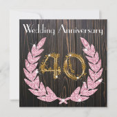 Invitation 40e anniversaire | Bois rustique, rubis et or (Devant)
