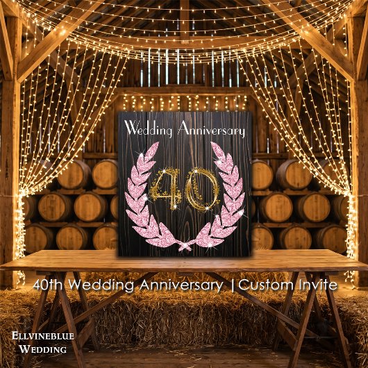 Invitation 40e anniversaire | Bois rustique, rubis et or
