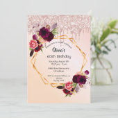 Invitation 40e anniversaire bouillon rose or parties scintill (Debout devant)