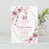 Invitation 40e anniversaire Bourgogne Blush Fleur sauvage ros (Debout devant)
