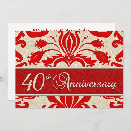 Invitation 40e anniversaire Business Red Damask (Devant / Derrière)