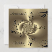 Invitation 40e anniversaire café de bronze noir floral spiral (Dos)