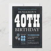 Invitation 40e anniversaire Chalkboard Blue Balloon Rustic Ch (Devant)