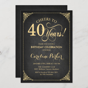 Invitation 40e anniversaire - Chalkboard Gold