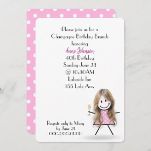 Invitation 40e anniversaire Champagne Brunch Stick Girl