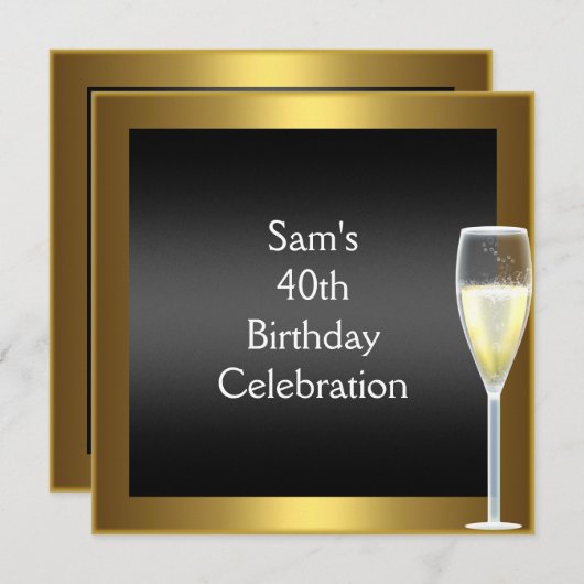 Invitation 40e anniversaire Champagne Gold Black (Devant / Derrière)