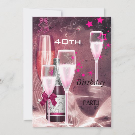 Invitation 40e Anniversaire Champagne rose 40 (Devant)