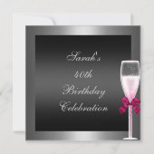 Invitation 40e Anniversaire Champagne Rose Argent Noir (Devant)