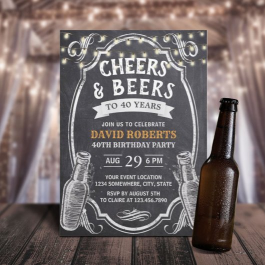 Invitation 40e anniversaire Cheers & Beers Rustic Chalkboard