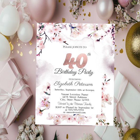 Invitation 40e anniversaire Cherry Blossom