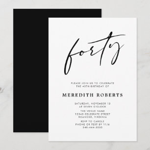 Invitation 40e anniversaire chic moderne Script minimaliste P