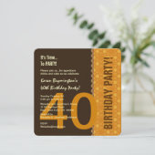 Invitation 40e anniversaire Chocolat et or avec dentelle V04B (Debout devant)