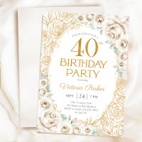 40e Anniversaire Crème Or Floral Féminin