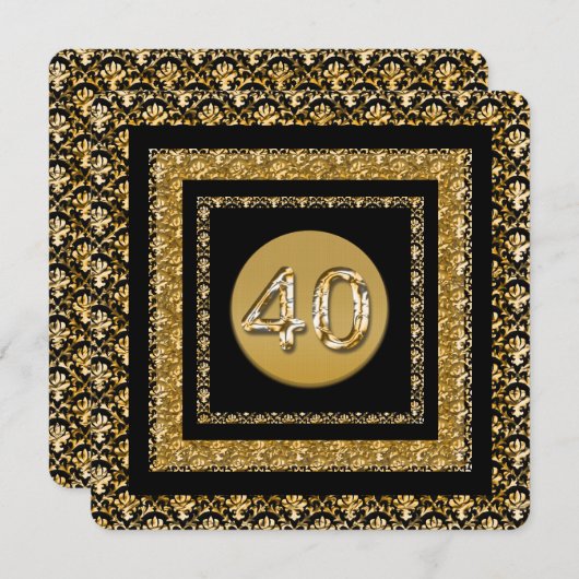 Invitation 40e anniversaire damas en or noir (Devant / Derrière)