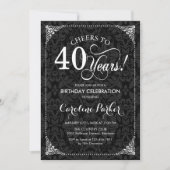 Invitation 40e anniversaire - Damas noir et blanc (Devant)
