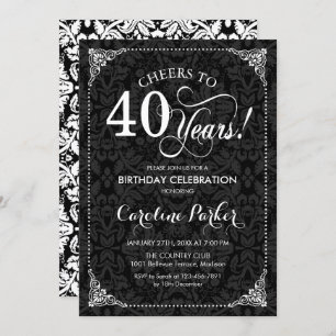 Invitation 40e anniversaire - Damas noir et blanc