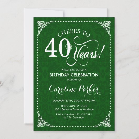 Invitation 40e anniversaire - Damas vert (Devant)