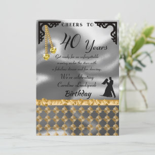 Invitation 40e Anniversaire Dance Party Silver Foil, oreille 