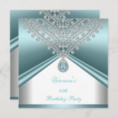 Invitation 40e anniversaire de fête Turquoise Bleu Diamants B (Devant / Derrière)