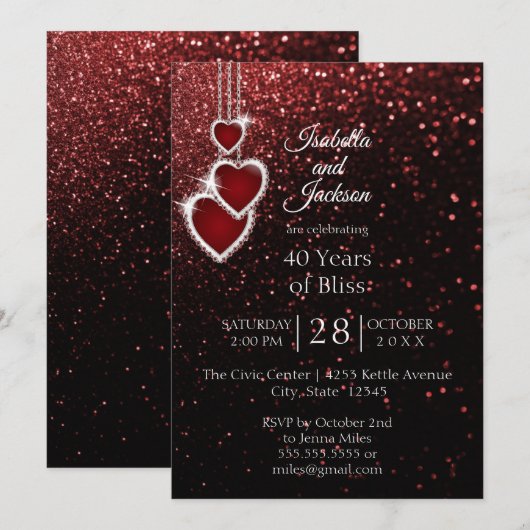 Invitation 40e anniversaire de Glitter Rouge Rubis (Devant / Derrière)