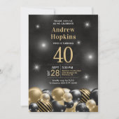 Invitation 40e Anniversaire de la fête Black Gold Ballons (Devant)