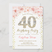 Invitation 40e Anniversaire de la fête Blanc or rose (Devant)