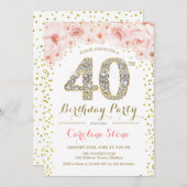 Invitation 40e Anniversaire de la fête Blanc or rose (Devant / Derrière)