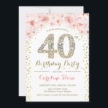Invitation 40e Anniversaire de la fête Blanc or rose<br><div class="desc">40e anniversaire invitation de fête avec photo. Design élégant en parties scintillant d'or,  rose et blanc. Elégante invitation à la floraison avec diamants et roses. Parfait pour une célébration anniversaire féminine glamour. Imprimé Zazzle invitations ou télécharger instantanément le modèle numérique.</div>