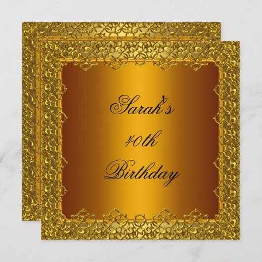 Invitation 40e Anniversaire de la fête Gold Dentelle Frame Ja (Devant / Derrière)