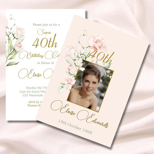 Invitation 40e anniversaire de la Surprise Blush Pink Floral