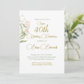 Invitation 40e anniversaire de la Surprise Blush Pink Floral (Debout devant)