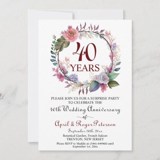 Invitation 40e anniversaire de la Surprise Mariage Ruby Flora (Devant)