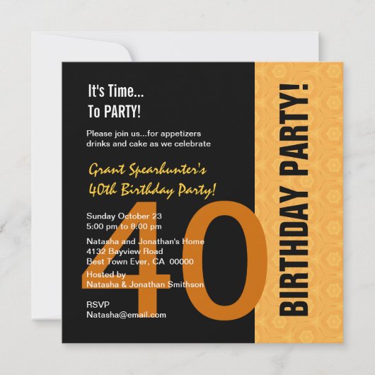 Invitation 40e anniversaire de l'époque moderne Gold and Blac (Devant)