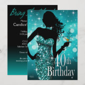 Invitation 40e anniversaire de l'étincelle de Bling| turquois (Devant / Derrière)