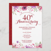 Invitation 40e anniversaire de l'Mariage de ruby Floral (Devant / Derrière)