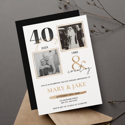 Invitation 40e anniversaire de mariage Alors et maintenant 40