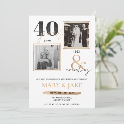 Invitation 40e anniversaire de mariage Alors & Maintenant 40 (Debout devant)